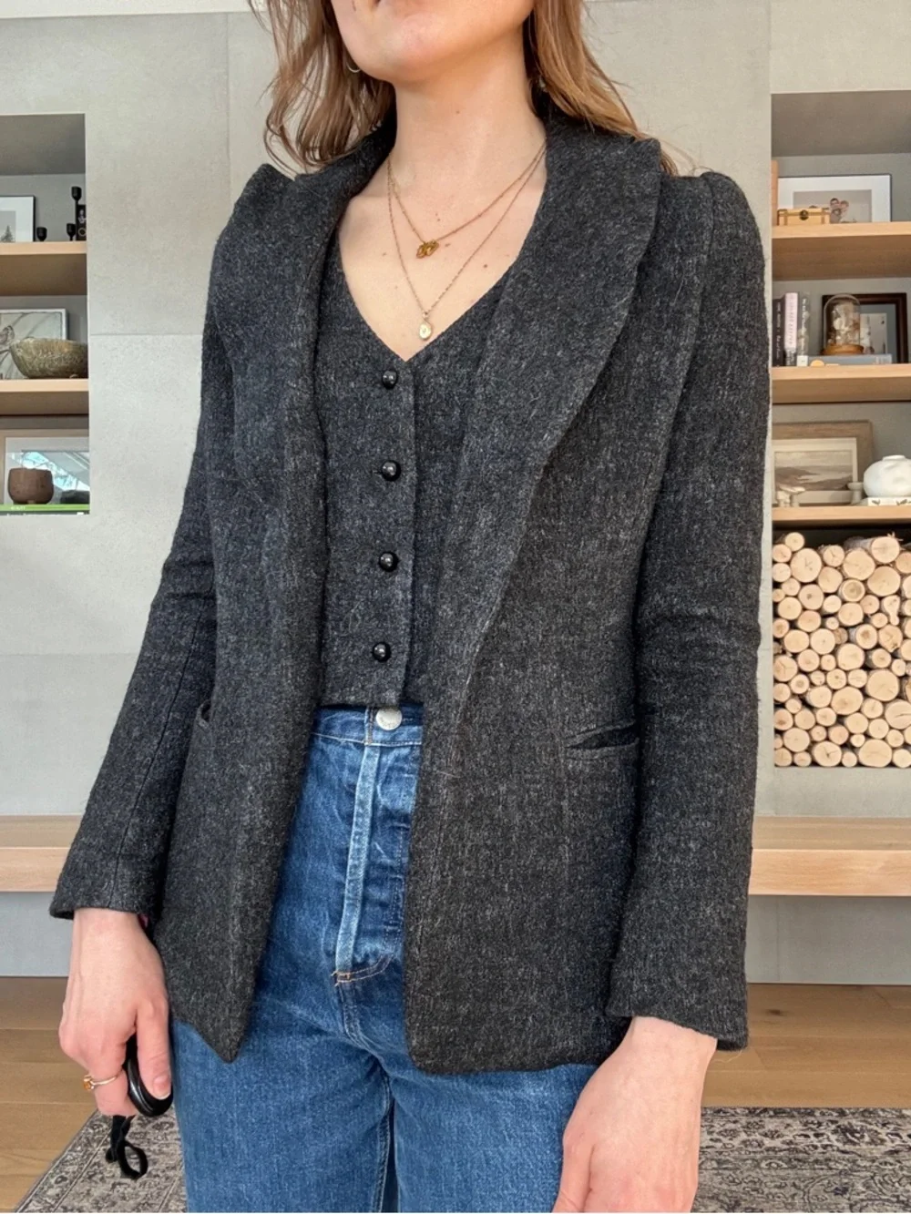 Vintage Edwardian style Charcoal grey Blazer w waistcoat vest xs academia - Picture 7 of 16